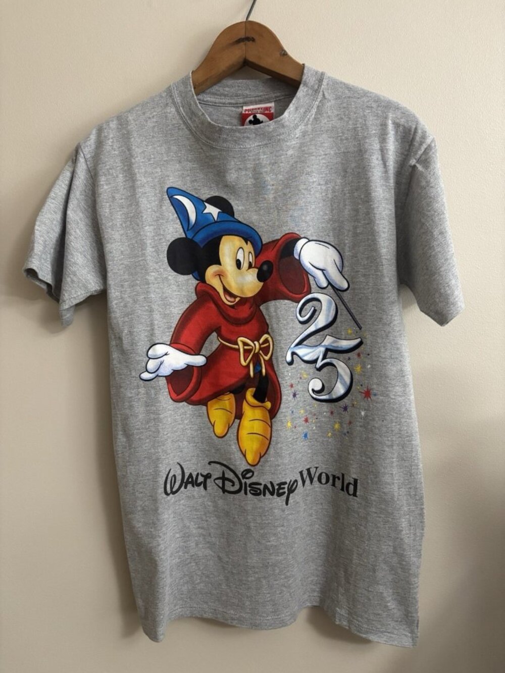 Vtg 1996 Walt Disney World 25 Anniversary Sorcerer Mickey Mouse Gray Med T-Shirt